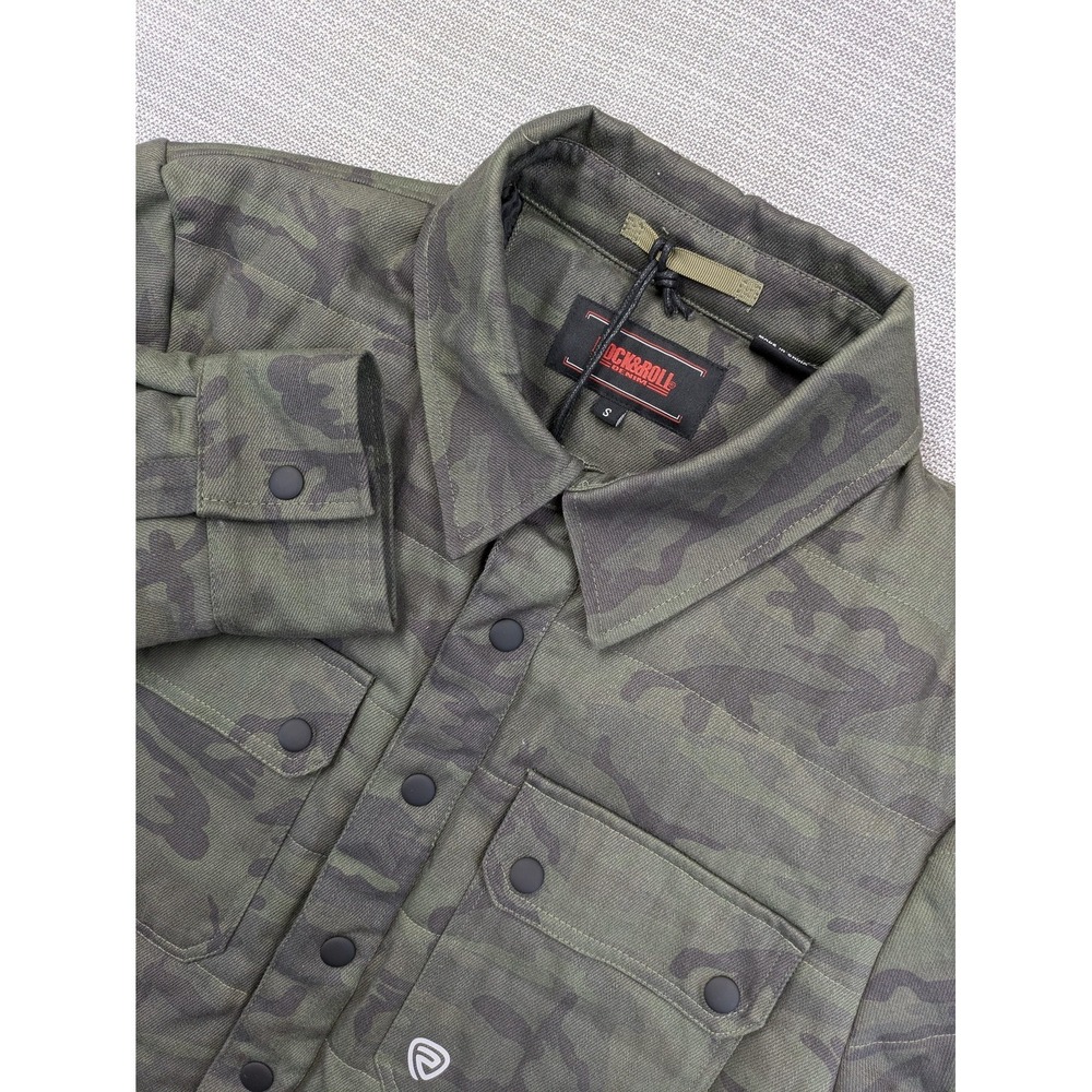 Rock & Roll Denim Jacket Mens Small Camo Quilted Insulated Snap Shacket NWT